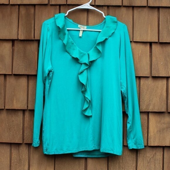 Matilda Jane Women's Forever Friends Britta Long Sleeve Green Ruffle Blouse XL - Picture 2 of 6